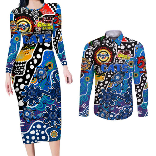 Personalised Cats AFL Celebrating 50 Years of Naidoc Couples Matching Long Sleeve Bodycon Dress and Long Sleeve Button Shirt NAIDOC Week 2025 Aboriginal