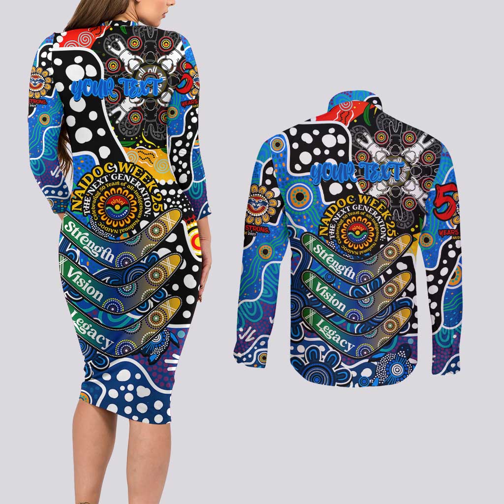 Personalised Cats AFL Celebrating 50 Years of Naidoc Couples Matching Long Sleeve Bodycon Dress and Long Sleeve Button Shirt NAIDOC Week 2025 Aboriginal