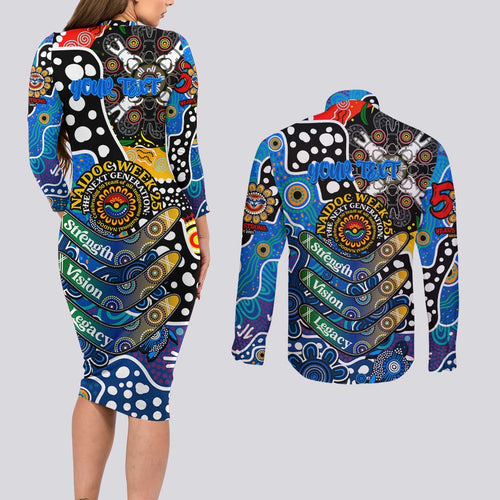 Personalised Cats AFL Celebrating 50 Years of Naidoc Couples Matching Long Sleeve Bodycon Dress and Long Sleeve Button Shirt NAIDOC Week 2025 Aboriginal