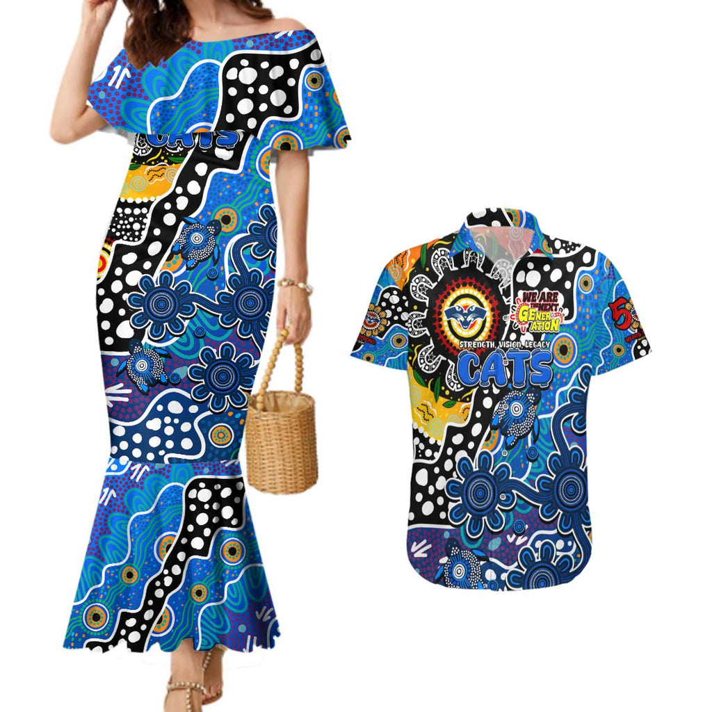Personalised Cats AFL Celebrating 50 Years of Naidoc Couples Matching Mermaid Dress and Hawaiian Shirt NAIDOC Week 2025 Aboriginal