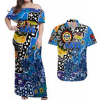 Personalised Cats AFL Celebrating 50 Years of Naidoc Couples Matching Off Shoulder Maxi Dress and Hawaiian Shirt NAIDOC Week 2025 Aboriginal