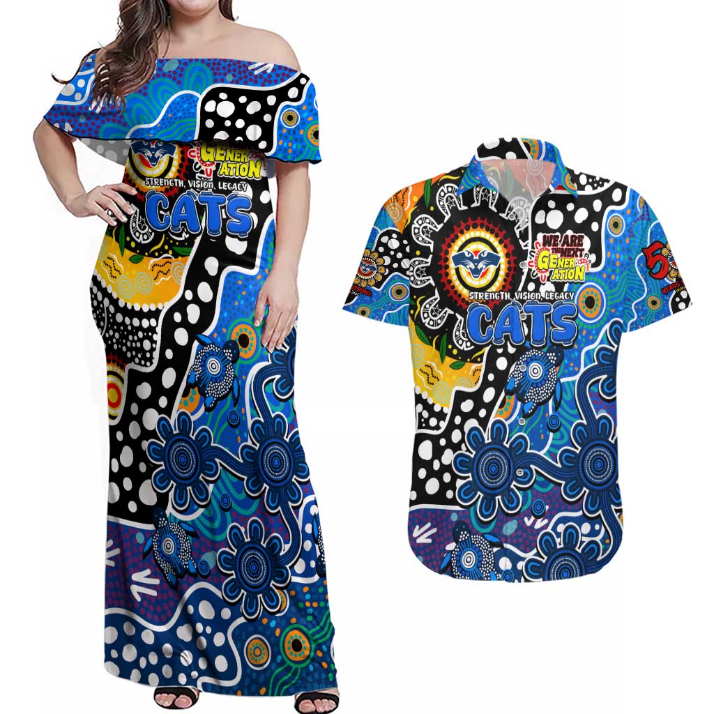 Personalised Cats AFL Celebrating 50 Years of Naidoc Couples Matching Off Shoulder Maxi Dress and Hawaiian Shirt NAIDOC Week 2025 Aboriginal
