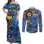 Personalised Cats AFL Celebrating 50 Years of Naidoc Couples Matching Off Shoulder Maxi Dress and Long Sleeve Button Shirt NAIDOC Week 2025 Aboriginal