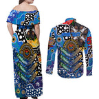 Personalised Cats AFL Celebrating 50 Years of Naidoc Couples Matching Off Shoulder Maxi Dress and Long Sleeve Button Shirt NAIDOC Week 2025 Aboriginal
