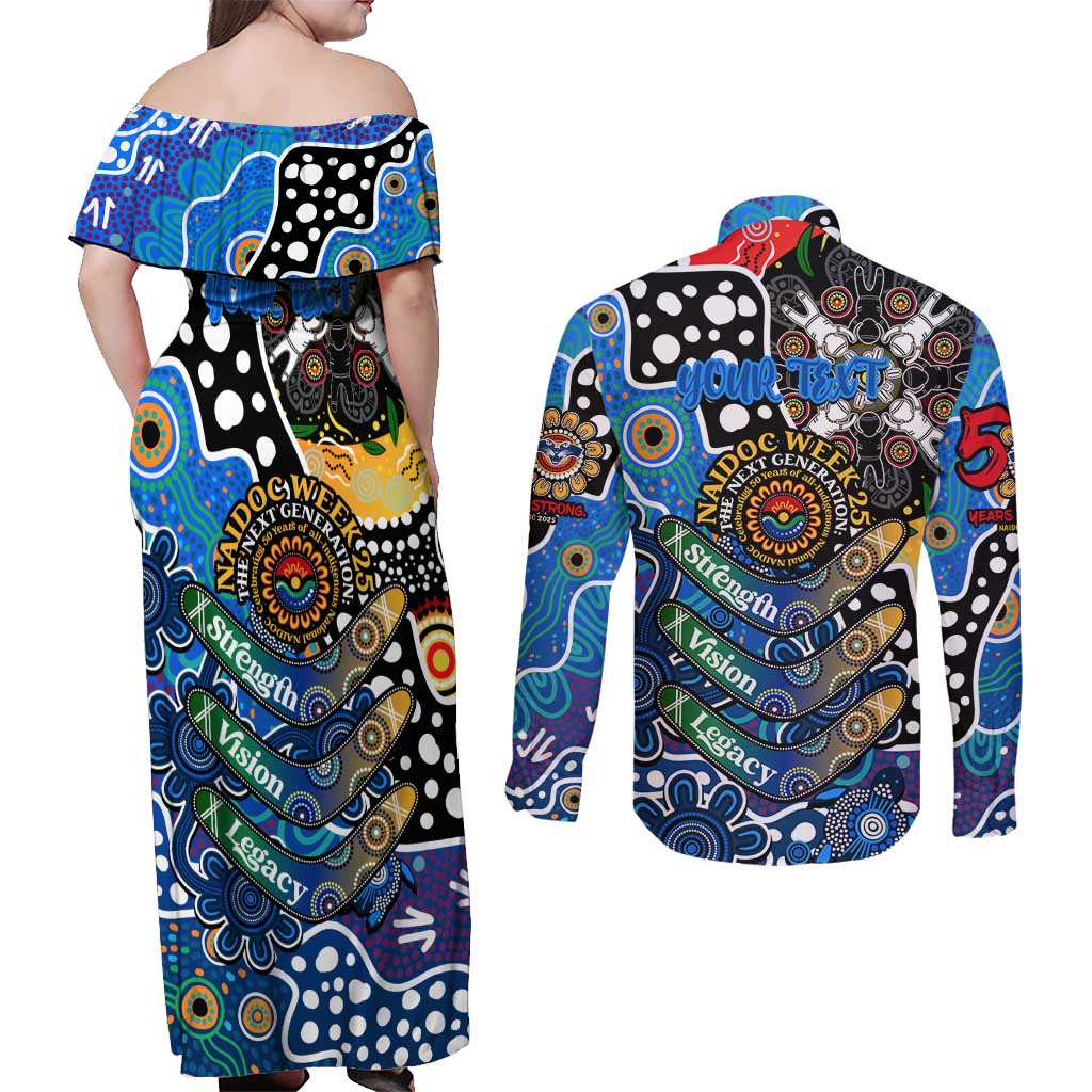 Personalised Cats AFL Celebrating 50 Years of Naidoc Couples Matching Off Shoulder Maxi Dress and Long Sleeve Button Shirt NAIDOC Week 2025 Aboriginal