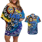 Personalised Cats AFL Celebrating 50 Years of Naidoc Couples Matching Off Shoulder Short Dress and Hawaiian Shirt NAIDOC Week 2025 Aboriginal