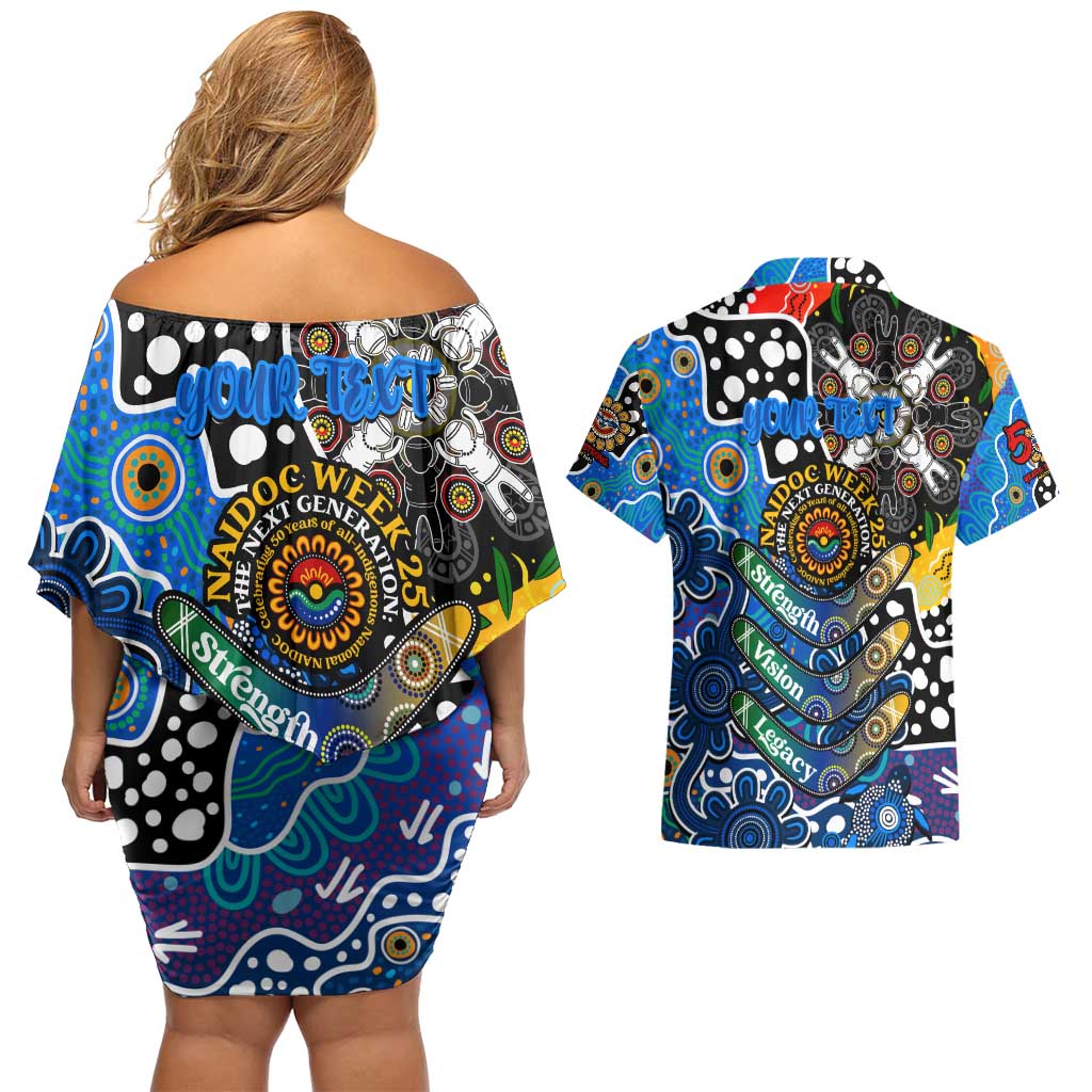 Personalised Cats AFL Celebrating 50 Years of Naidoc Couples Matching Off Shoulder Short Dress and Hawaiian Shirt NAIDOC Week 2025 Aboriginal