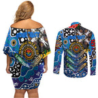 Personalised Cats AFL Celebrating 50 Years of Naidoc Couples Matching Off Shoulder Short Dress and Long Sleeve Button Shirt NAIDOC Week 2025 Aboriginal