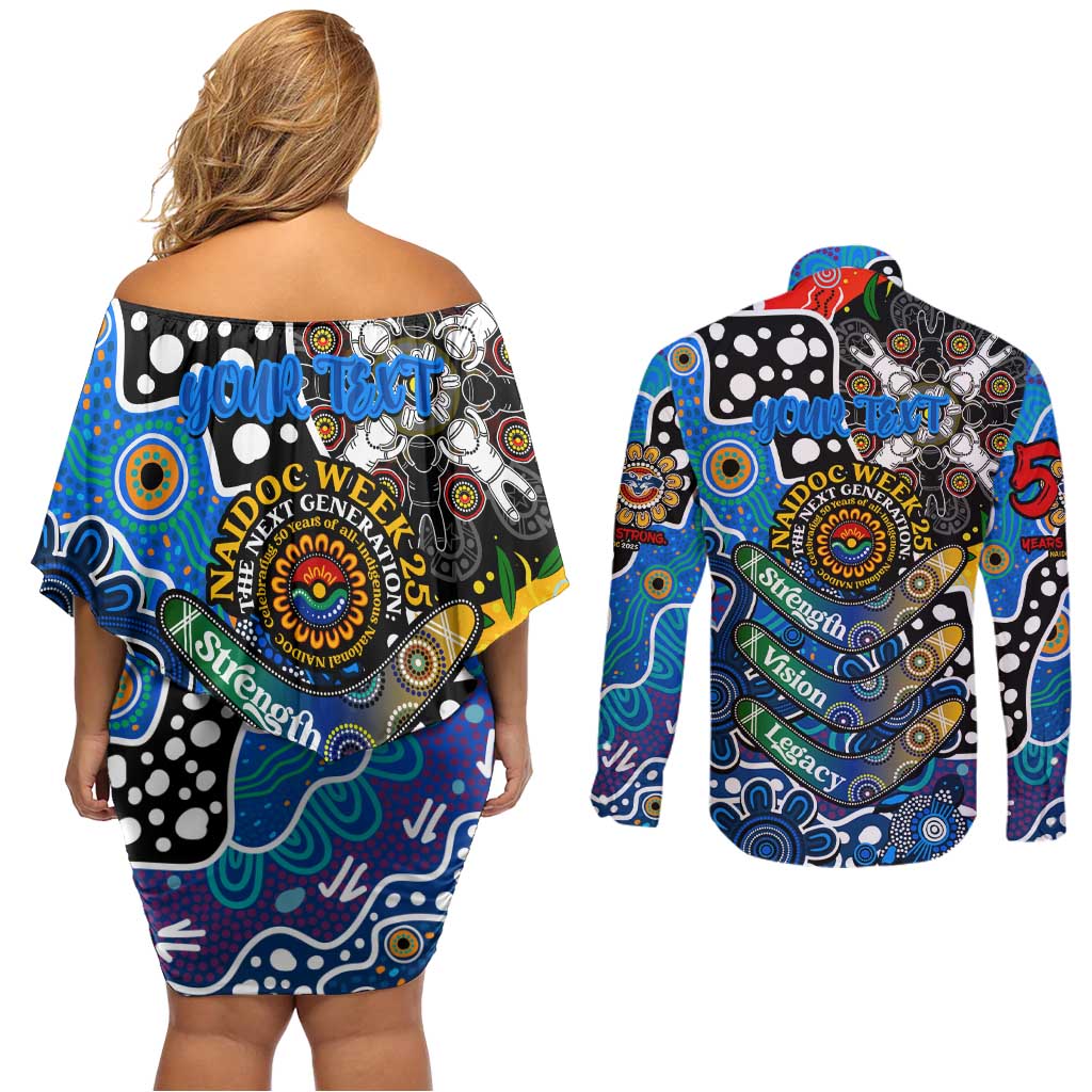 Personalised Cats AFL Celebrating 50 Years of Naidoc Couples Matching Off Shoulder Short Dress and Long Sleeve Button Shirt NAIDOC Week 2025 Aboriginal