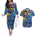 Personalised Cats AFL Celebrating 50 Years of Naidoc Couples Matching Off The Shoulder Long Sleeve Dress and Hawaiian Shirt NAIDOC Week 2025 Aboriginal