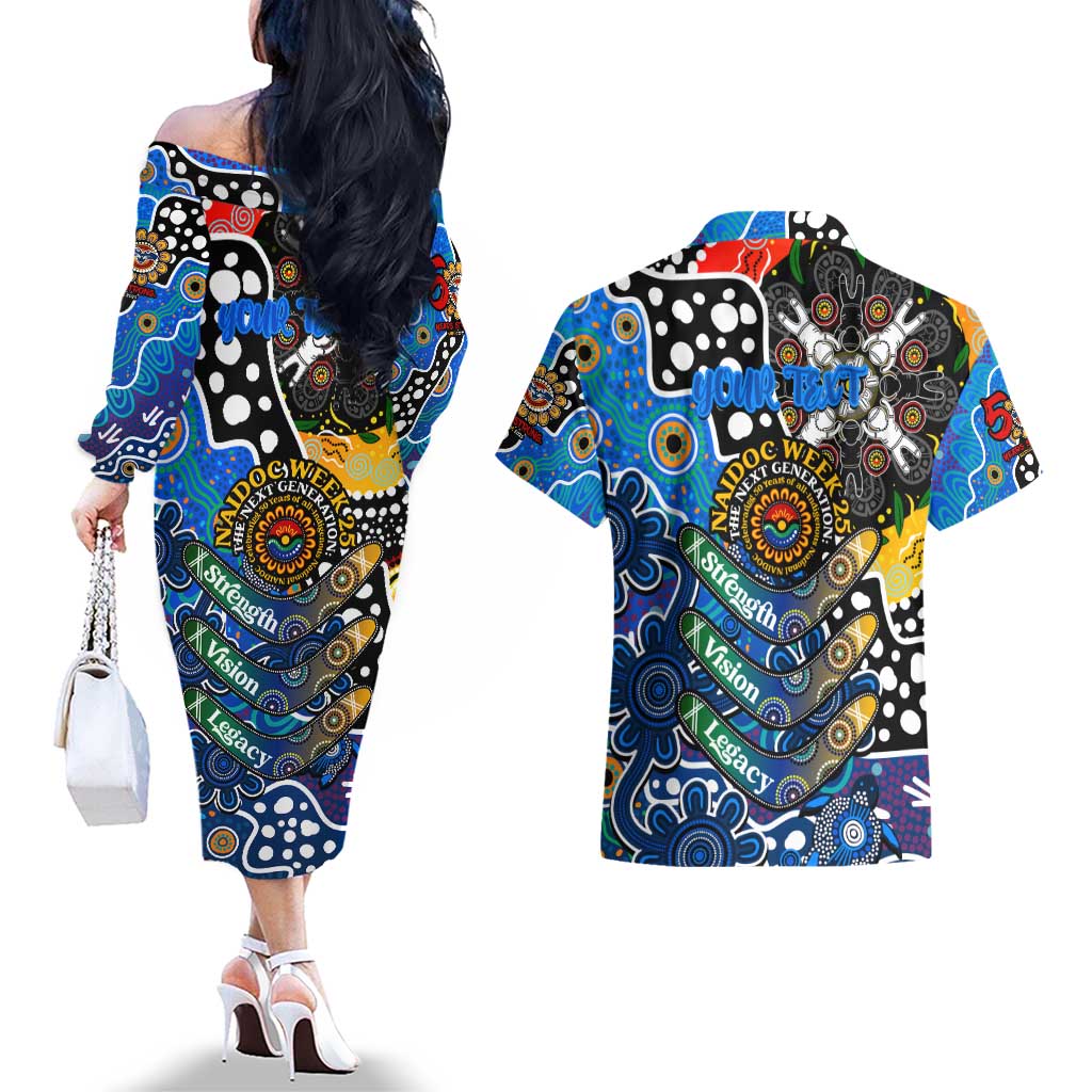 Personalised Cats AFL Celebrating 50 Years of Naidoc Couples Matching Off The Shoulder Long Sleeve Dress and Hawaiian Shirt NAIDOC Week 2025 Aboriginal