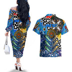 Personalised Cats AFL Celebrating 50 Years of Naidoc Couples Matching Off The Shoulder Long Sleeve Dress and Hawaiian Shirt NAIDOC Week 2025 Aboriginal