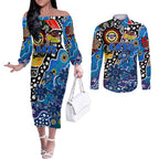 Personalised Cats AFL Celebrating 50 Years of Naidoc Couples Matching Off The Shoulder Long Sleeve Dress and Long Sleeve Button Shirt NAIDOC Week 2025 Aboriginal