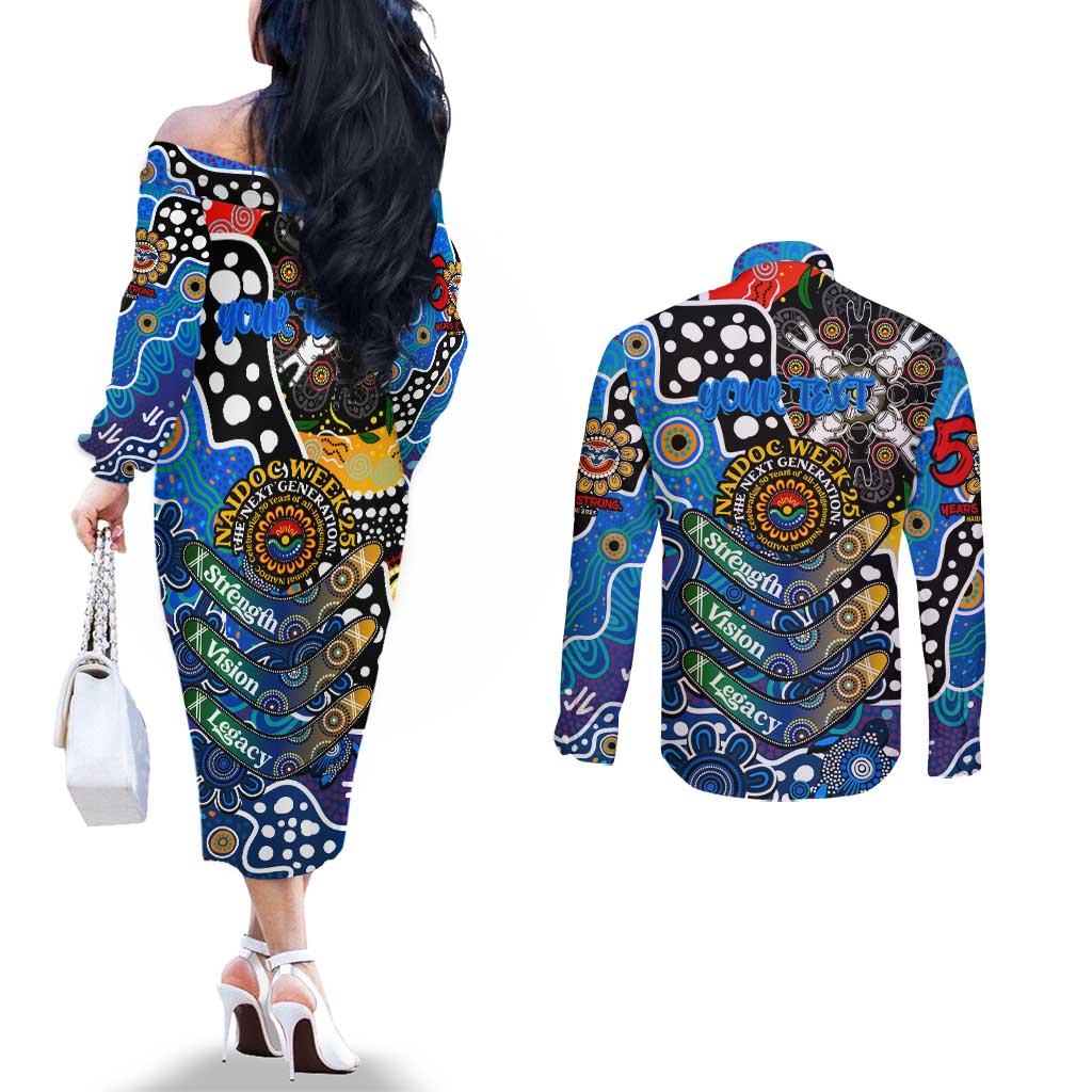 Personalised Cats AFL Celebrating 50 Years of Naidoc Couples Matching Off The Shoulder Long Sleeve Dress and Long Sleeve Button Shirt NAIDOC Week 2025 Aboriginal