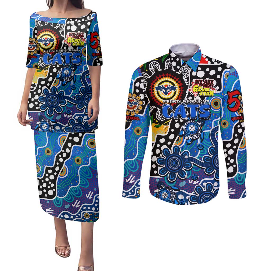 Personalised Cats AFL Celebrating 50 Years of Naidoc Couples Matching Puletasi and Long Sleeve Button Shirt NAIDOC Week 2025 Aboriginal