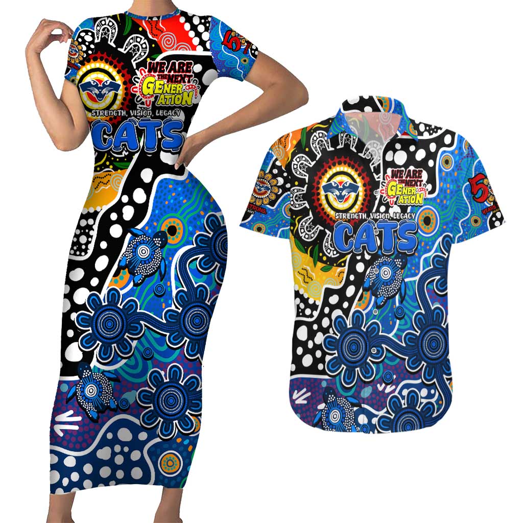 Personalised Cats AFL Celebrating 50 Years of Naidoc Couples Matching Short Sleeve Bodycon Dress and Hawaiian Shirt NAIDOC Week 2025 Aboriginal