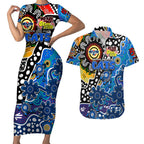 Personalised Cats AFL Celebrating 50 Years of Naidoc Couples Matching Short Sleeve Bodycon Dress and Hawaiian Shirt NAIDOC Week 2025 Aboriginal