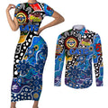 Personalised Cats AFL Celebrating 50 Years of Naidoc Couples Matching Short Sleeve Bodycon Dress and Long Sleeve Button Shirt NAIDOC Week 2025 Aboriginal