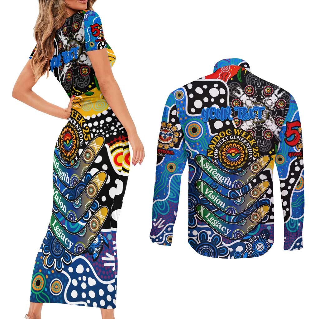 Personalised Cats AFL Celebrating 50 Years of Naidoc Couples Matching Short Sleeve Bodycon Dress and Long Sleeve Button Shirt NAIDOC Week 2025 Aboriginal