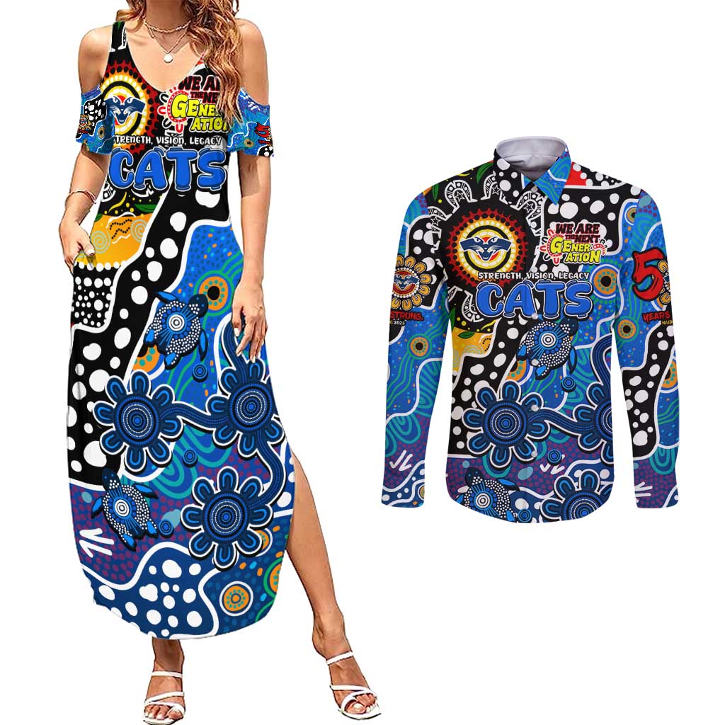 Personalised Cats AFL Celebrating 50 Years of Naidoc Couples Matching Summer Maxi Dress and Long Sleeve Button Shirt NAIDOC Week 2025 Aboriginal