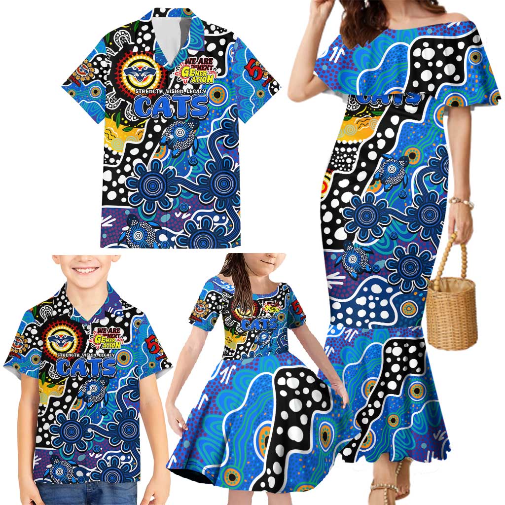 Personalised Cats AFL Celebrating 50 Years of Naidoc Family Matching Mermaid Dress and Hawaiian Shirt NAIDOC Week 2025 Aboriginal