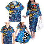 Personalised Cats AFL Celebrating 50 Years of Naidoc Family Matching Off The Shoulder Long Sleeve Dress and Hawaiian Shirt NAIDOC Week 2025 Aboriginal