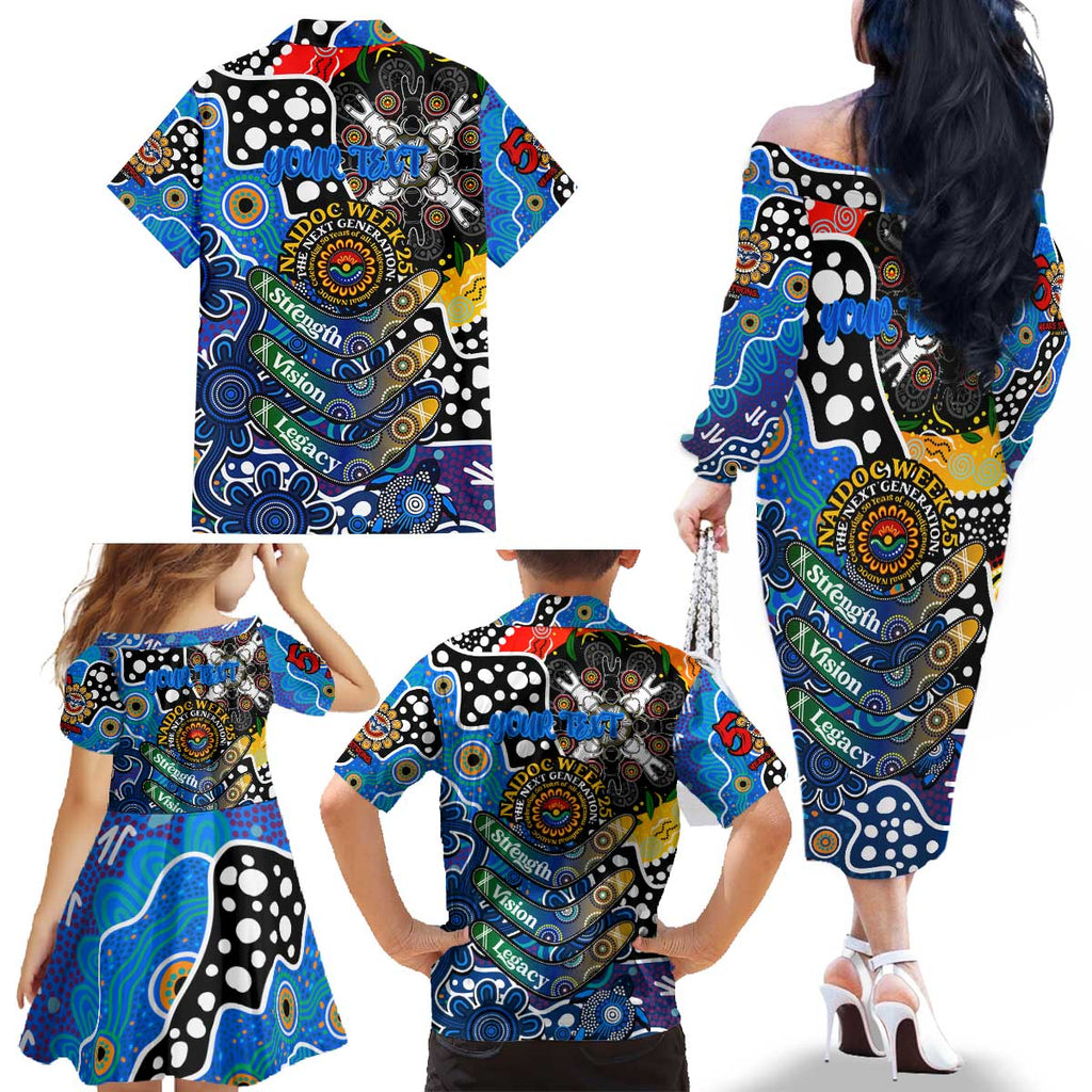 Personalised Cats AFL Celebrating 50 Years of Naidoc Family Matching Off The Shoulder Long Sleeve Dress and Hawaiian Shirt NAIDOC Week 2025 Aboriginal