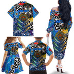Personalised Cats AFL Celebrating 50 Years of Naidoc Family Matching Off The Shoulder Long Sleeve Dress and Hawaiian Shirt NAIDOC Week 2025 Aboriginal