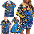 Personalised Cats AFL Celebrating 50 Years of Naidoc Family Matching Off Shoulder Short Dress and Hawaiian Shirt NAIDOC Week 2025 Aboriginal
