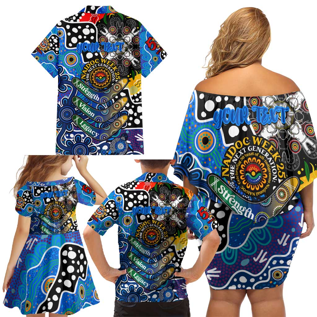 Personalised Cats AFL Celebrating 50 Years of Naidoc Family Matching Off Shoulder Short Dress and Hawaiian Shirt NAIDOC Week 2025 Aboriginal