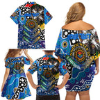 Personalised Cats AFL Celebrating 50 Years of Naidoc Family Matching Off Shoulder Short Dress and Hawaiian Shirt NAIDOC Week 2025 Aboriginal