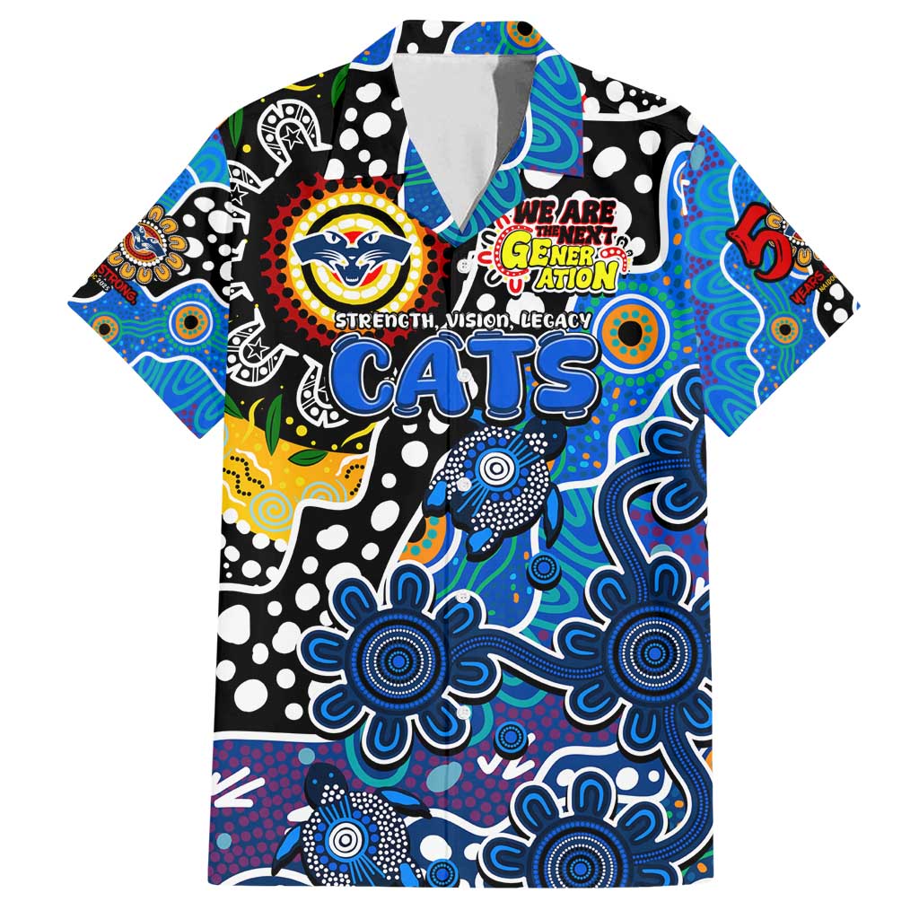 Personalised Cats AFL Celebrating 50 Years of Naidoc Family Matching Off Shoulder Short Dress and Hawaiian Shirt NAIDOC Week 2025 Aboriginal