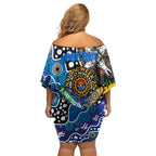 Personalised Cats AFL Celebrating 50 Years of Naidoc Family Matching Off Shoulder Short Dress and Hawaiian Shirt NAIDOC Week 2025 Aboriginal