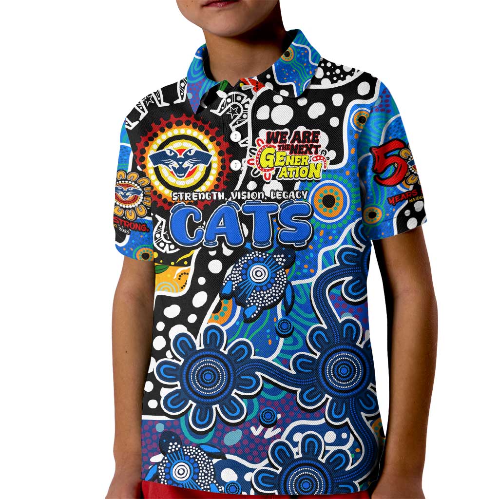 Personalised Cats AFL Celebrating 50 Years of Naidoc Kid Polo Shirt NAIDOC Week 2025 Aboriginal