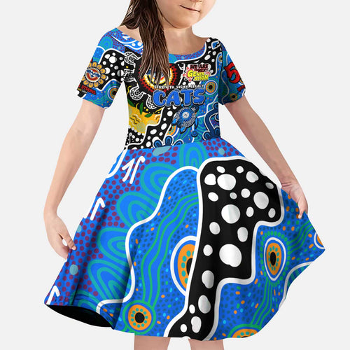 Personalised Cats AFL Celebrating 50 Years of Naidoc Kid Short Sleeve Dress NAIDOC Week 2025 Aboriginal