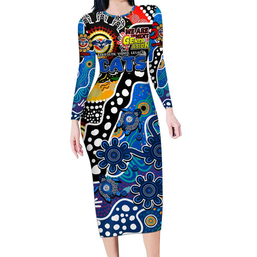Personalised Cats AFL Celebrating 50 Years of Naidoc Long Sleeve Bodycon Dress NAIDOC Week 2025 Aboriginal