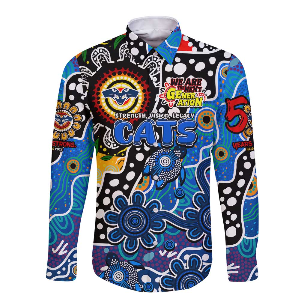 Personalised Cats AFL Celebrating 50 Years of Naidoc Long Sleeve Button Shirt NAIDOC Week 2025 Aboriginal