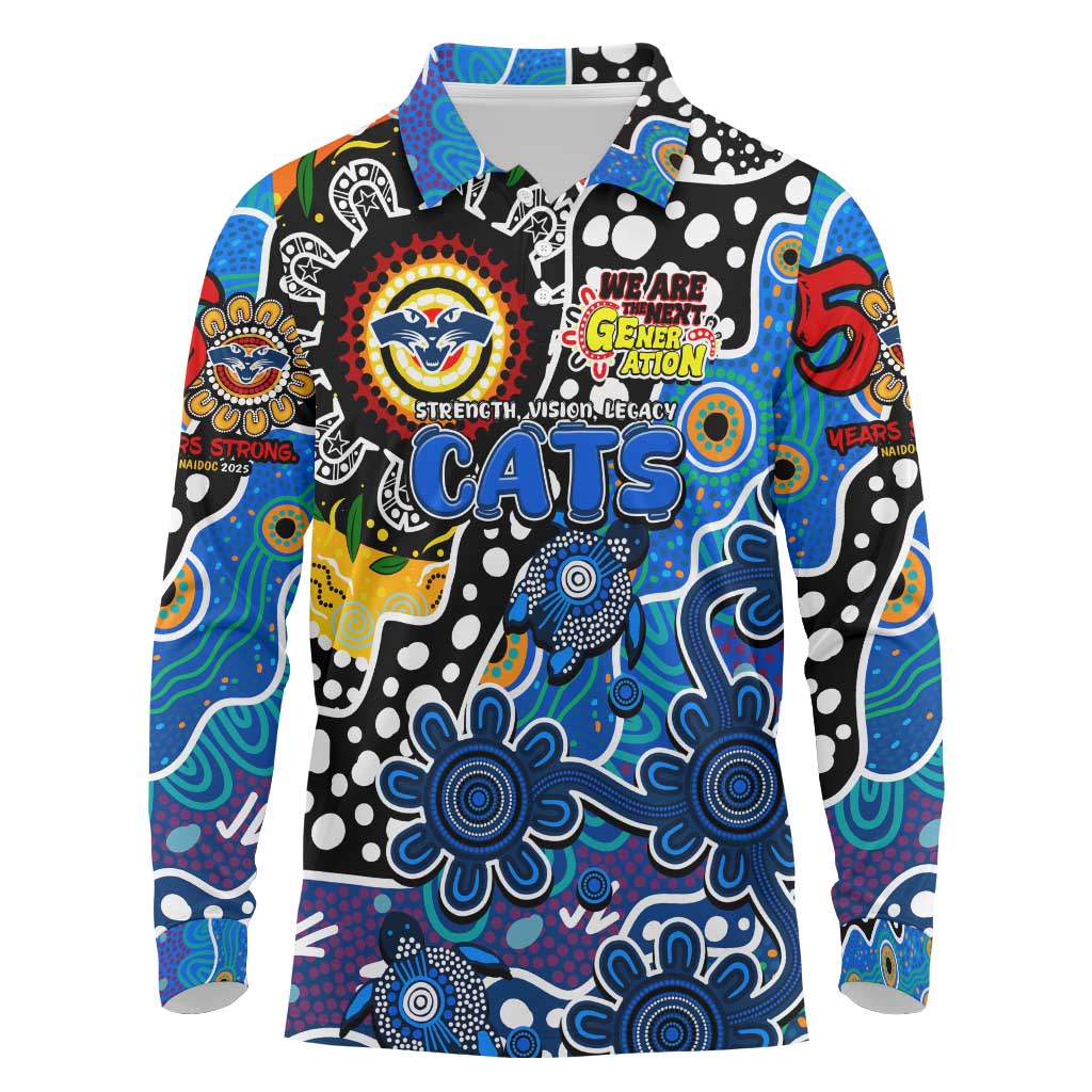 Personalised Cats AFL Celebrating 50 Years of Naidoc Long Sleeve Polo Shirt NAIDOC Week 2025 Aboriginal