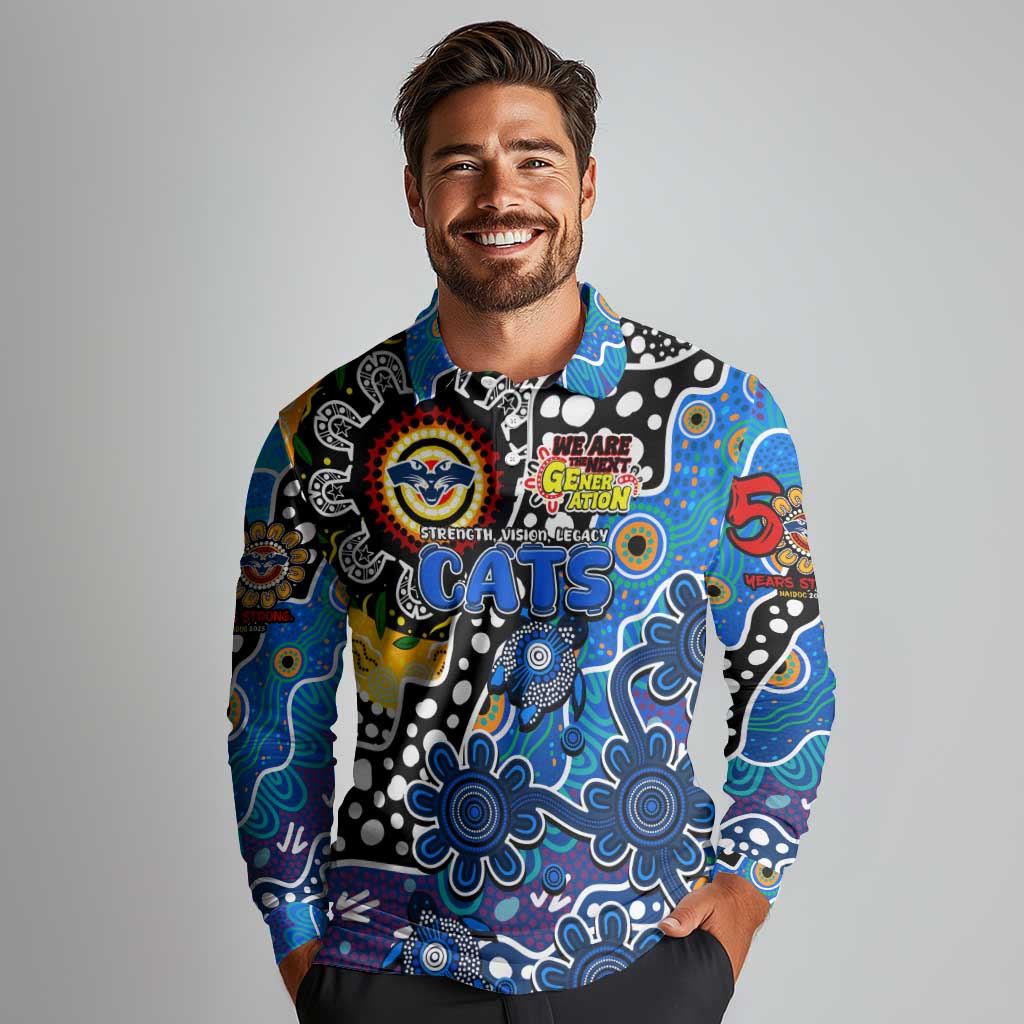 Personalised Cats AFL Celebrating 50 Years of Naidoc Long Sleeve Polo Shirt NAIDOC Week 2025 Aboriginal