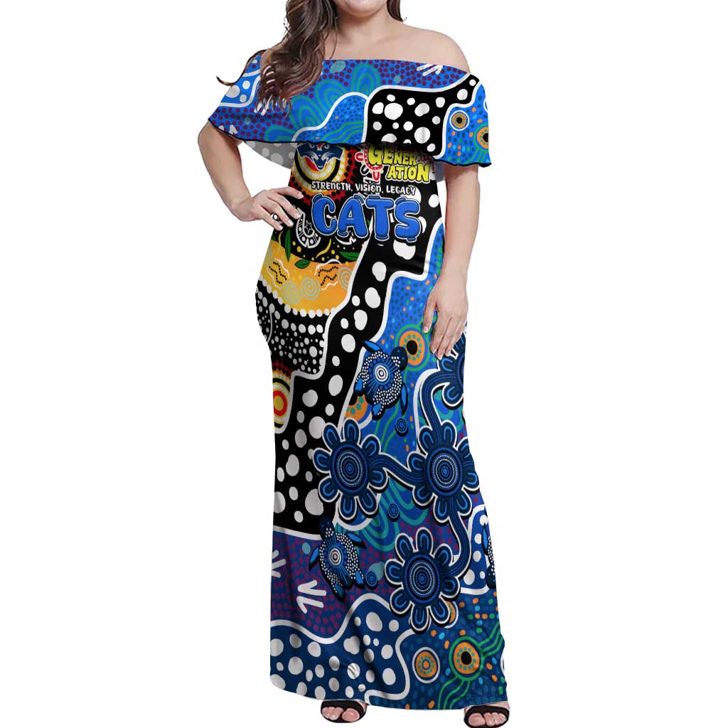 Personalised Cats AFL Celebrating 50 Years of Naidoc Off Shoulder Maxi Dress NAIDOC Week 2025 Aboriginal