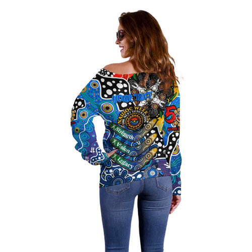 Personalised Cats AFL Celebrating 50 Years of Naidoc Off Shoulder Sweater NAIDOC Week 2025 Aboriginal