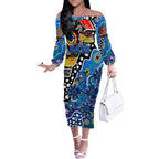 Personalised Cats AFL Celebrating 50 Years of Naidoc Off The Shoulder Long Sleeve Dress NAIDOC Week 2025 Aboriginal