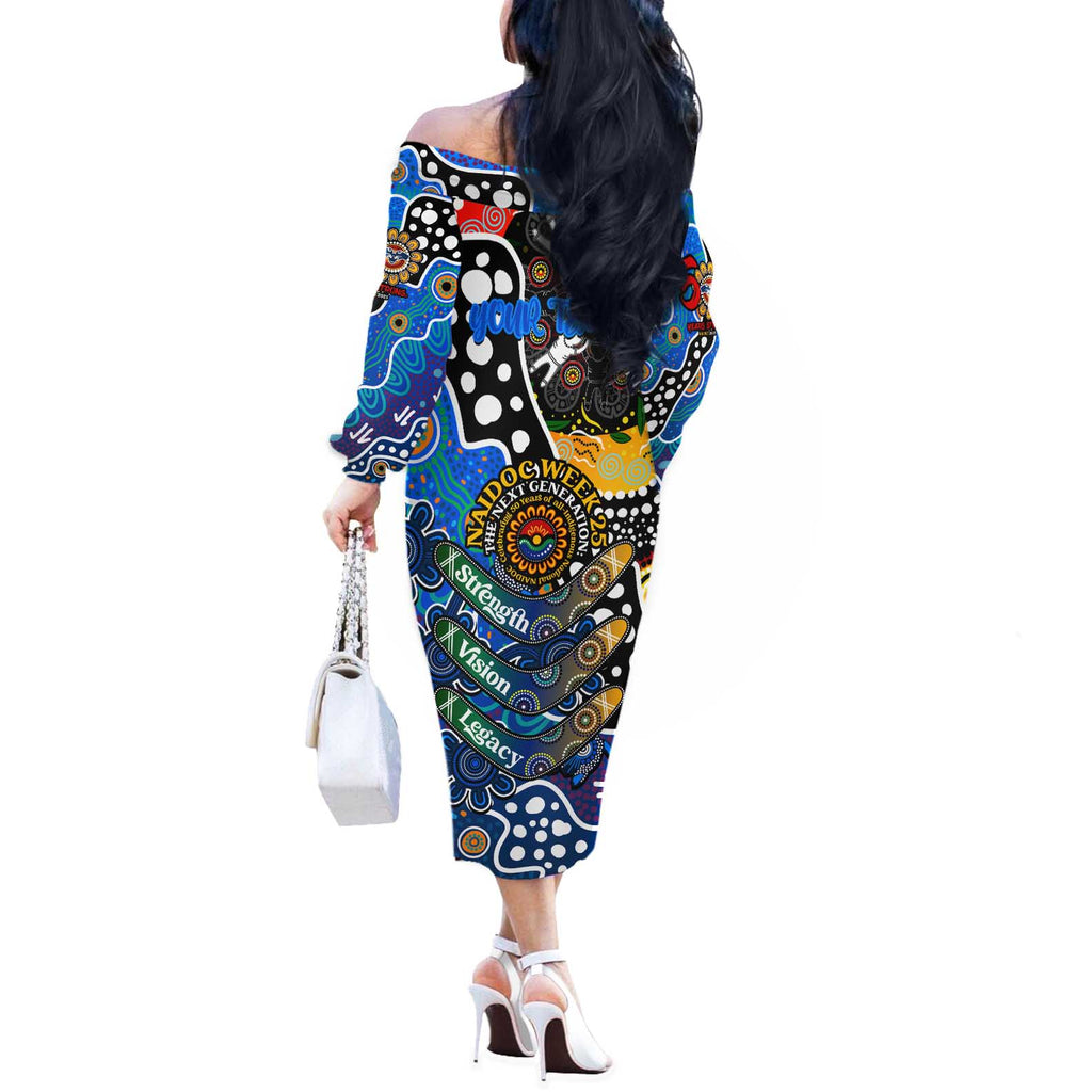 Personalised Cats AFL Celebrating 50 Years of Naidoc Off The Shoulder Long Sleeve Dress NAIDOC Week 2025 Aboriginal