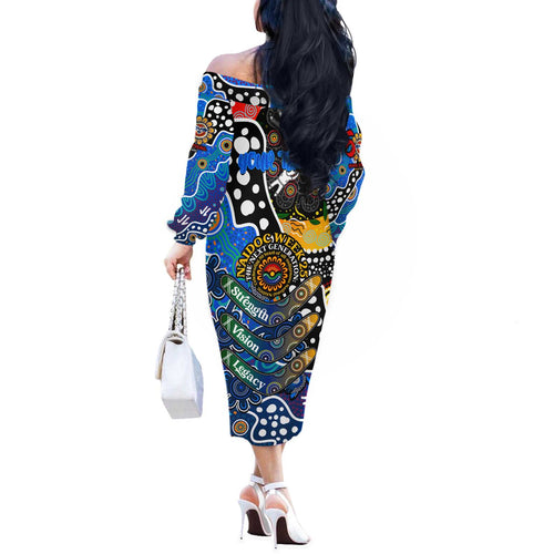 Personalised Cats AFL Celebrating 50 Years of Naidoc Off The Shoulder Long Sleeve Dress NAIDOC Week 2025 Aboriginal