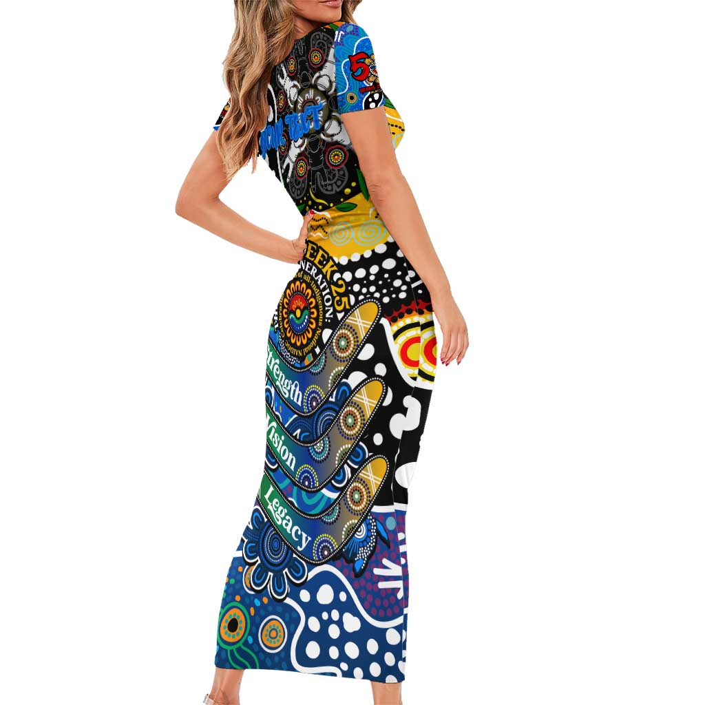Personalised Cats AFL Celebrating 50 Years of Naidoc Short Sleeve Bodycon Dress NAIDOC Week 2025 Aboriginal