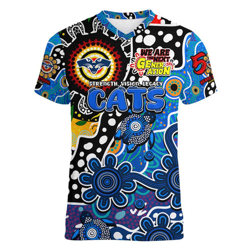 Personalised Cats AFL Celebrating 50 Years of Naidoc Women V-Neck T-Shirt NAIDOC Week 2025 Aboriginal