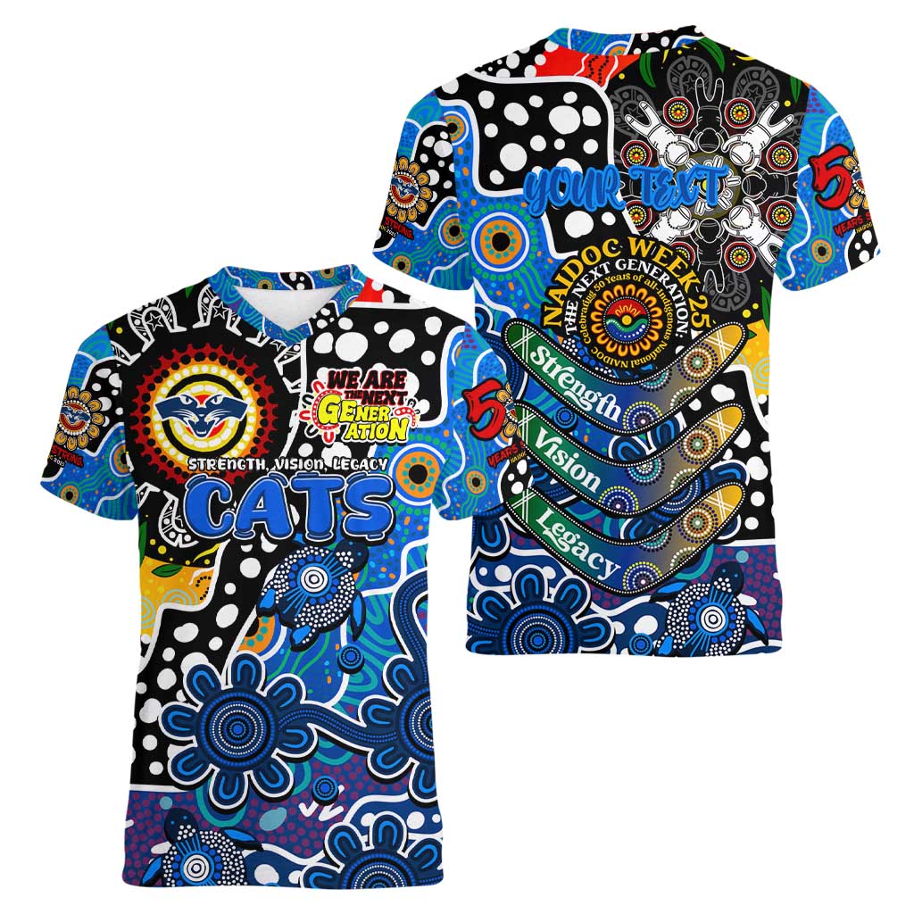 Personalised Cats AFL Celebrating 50 Years of Naidoc Women V-Neck T-Shirt NAIDOC Week 2025 Aboriginal