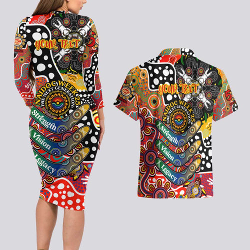 Personalised Suns AFL Celebrating 50 Years of Naidoc Couples Matching Long Sleeve Bodycon Dress and Hawaiian Shirt NAIDOC Week 2025 Aboriginal