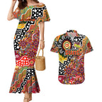 Personalised Suns AFL Celebrating 50 Years of Naidoc Couples Matching Mermaid Dress and Hawaiian Shirt NAIDOC Week 2025 Aboriginal