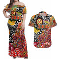 Personalised Suns AFL Celebrating 50 Years of Naidoc Couples Matching Off Shoulder Maxi Dress and Hawaiian Shirt NAIDOC Week 2025 Aboriginal